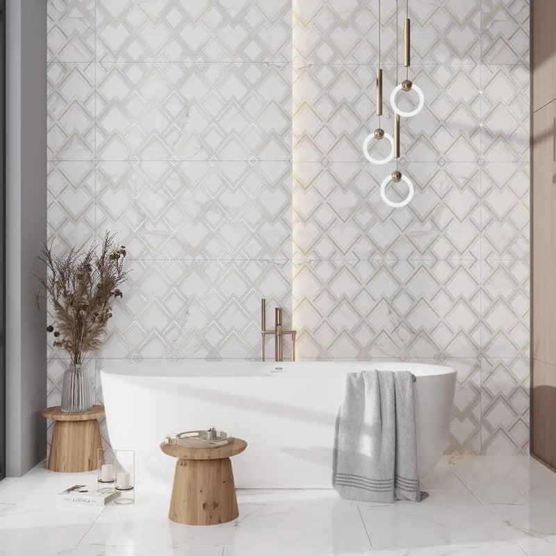 White Gold 24x48 Polished Diamond Porcelain Large Format Tile (1 pack, 7.75 sq ft/case) by Apollo Tile