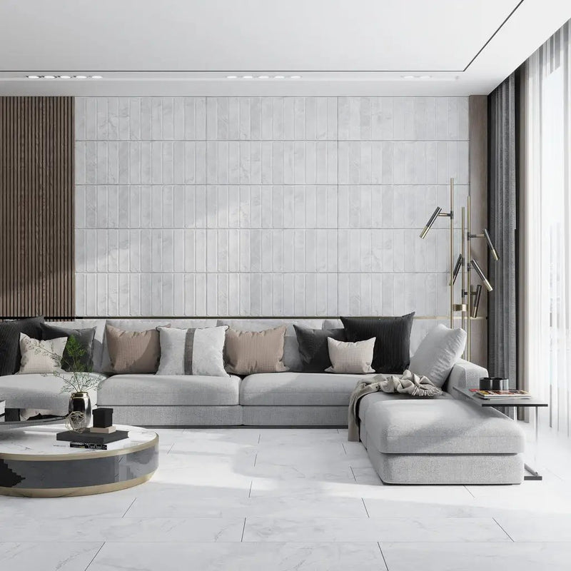 Light Grey White 16x48 Matte Ceramic Large Format Tile (3 pack, 15.5 sq ft/case) by Apollo Tile