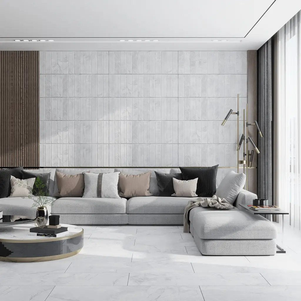 Soft Gray White 16x48 Matte Ceramic Large Format Tile (3 pack, 15.5 sq ft/case) by Apollo Tile
