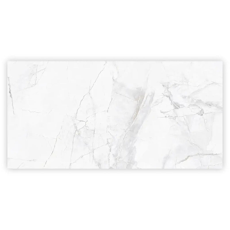 Bright White with Gray 24x48 Polished Porcelain Large Format Tile (2 pack, 15.5 sq ft/case) by Apollo Tile