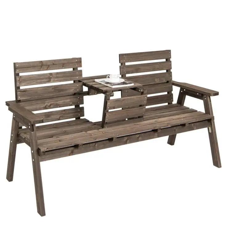 Farmhouse Outdoor Fir Wood Patio Garden Bench with Folding Center Table by HomePacific