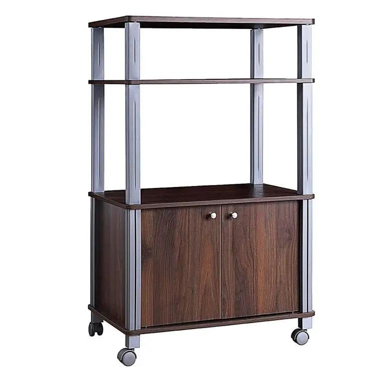 Modern 3-Shelf Kitchen Baker’s Rack Cart on Wheels in Brown Wood Finish by HomePacific