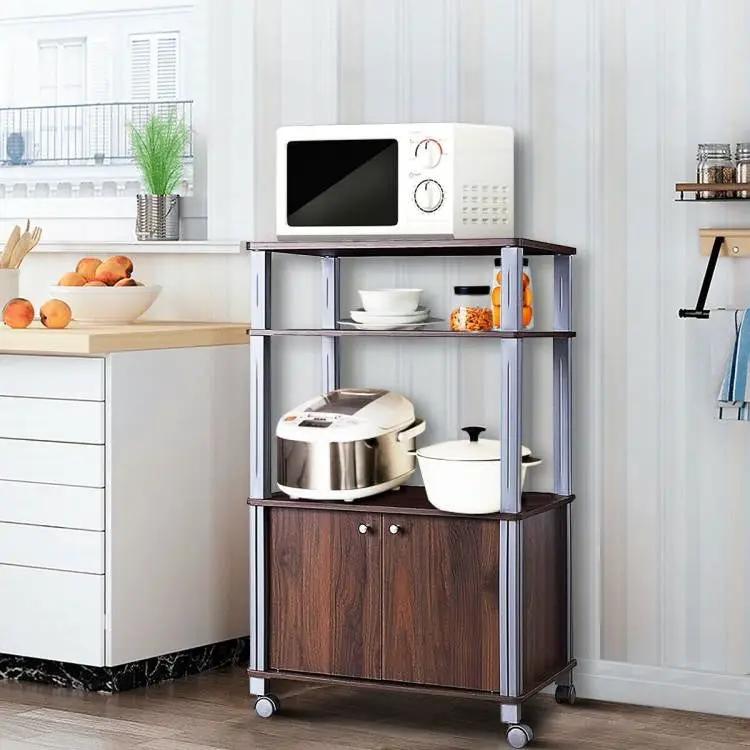 Modern 3-Shelf Kitchen Baker’s Rack Cart on Wheels in Brown Wood Finish by HomePacific
