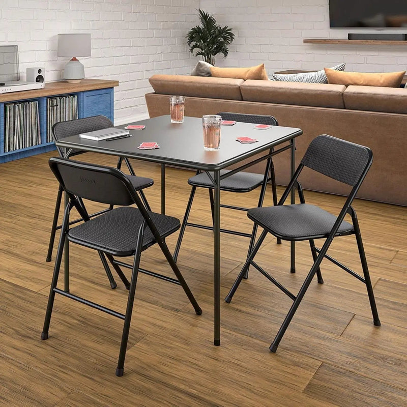 Black 5-Piece Square Folding Dining Table with 4 Chairs Guest Set Card Table by HomePacific