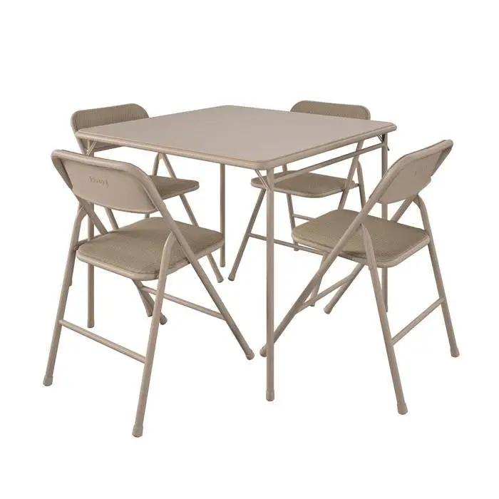 5-Piece Square Folding Dining Table with 4 Chairs Guest Set Game Table - Beige by HomePacific