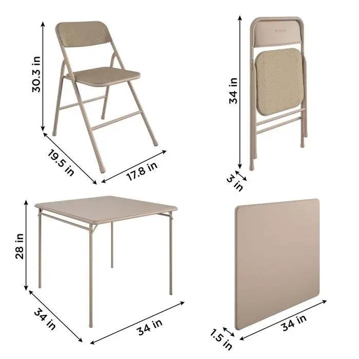 5-Piece Square Folding Dining Table with 4 Chairs Guest Set Game Table - Beige by HomePacific