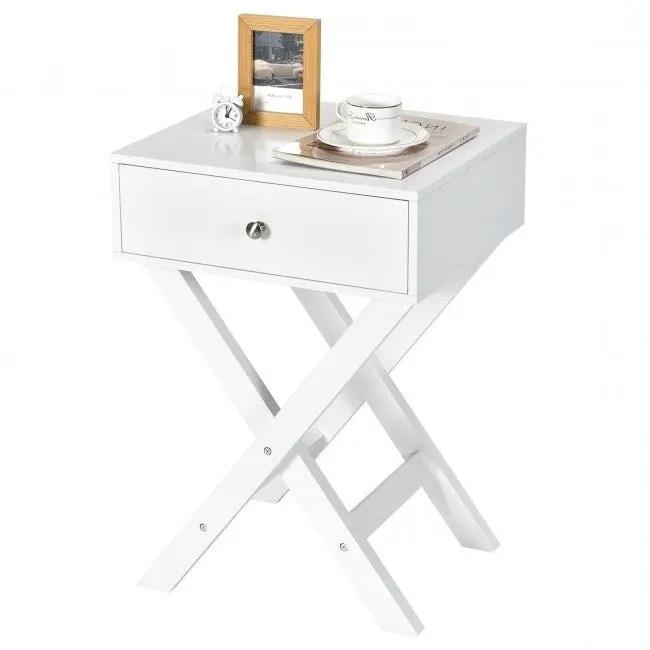 Retro White X-Shape 1 Drawer Nightstand Coffee Table by HomePacific