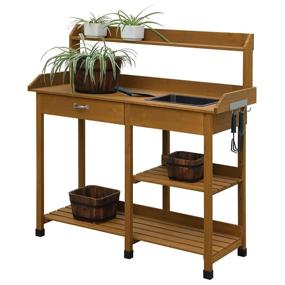 Modern Garden Potting Bench Table with Sink Storage Shelves & Drawer by HomePacific