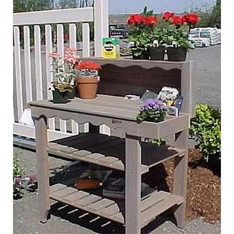 Outdoor Cedar Wood Potting Bench Bakers Rack Garden Storage Table in Green by HomePacific
