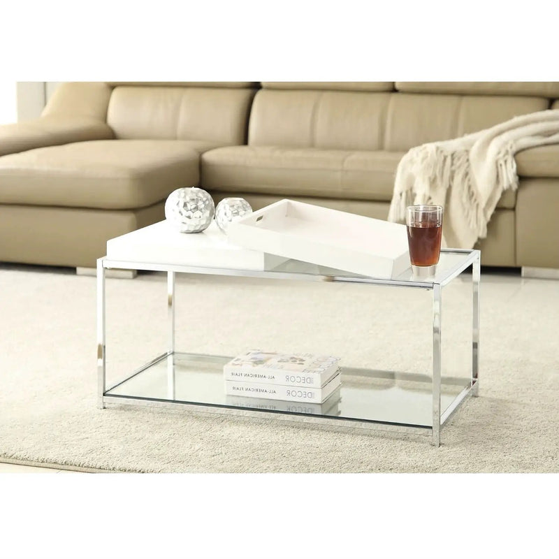 Modern Chrome Metal Coffee Table with 2 White Removable Trays by HomePacific