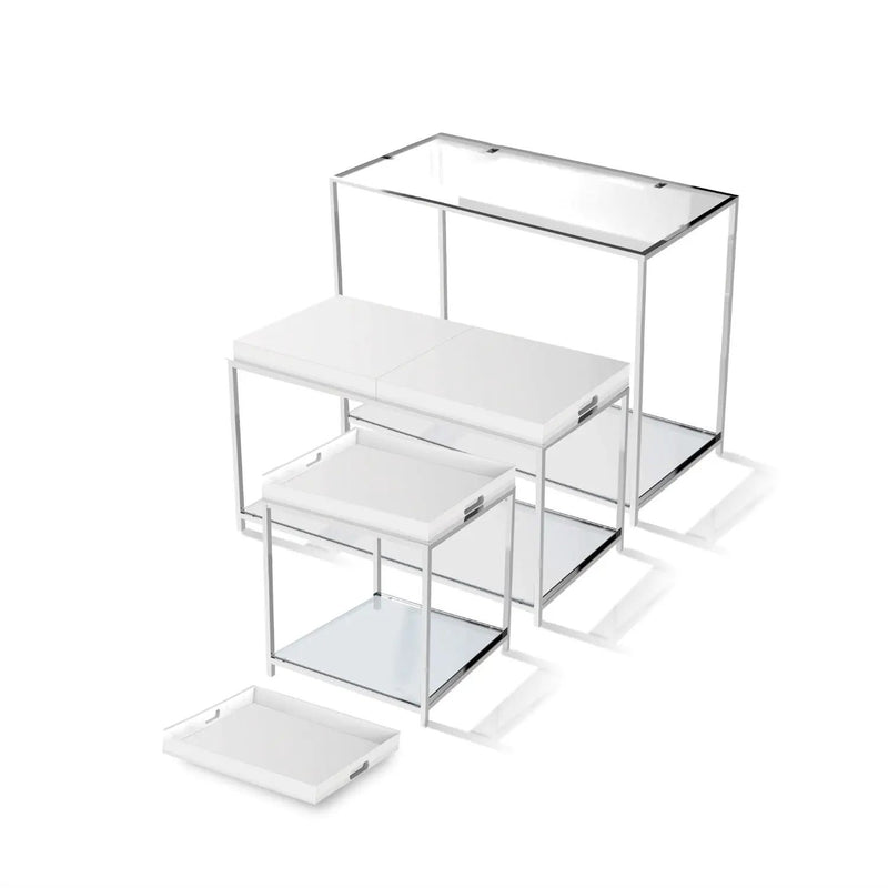 Modern Chrome Metal Coffee Table with 2 White Removable Trays by HomePacific