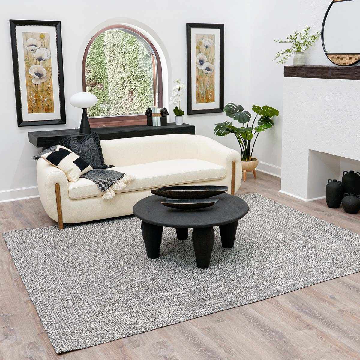 Cream Charcoal Braided Faux Jute Outdoor Rug by Boutique Rugs