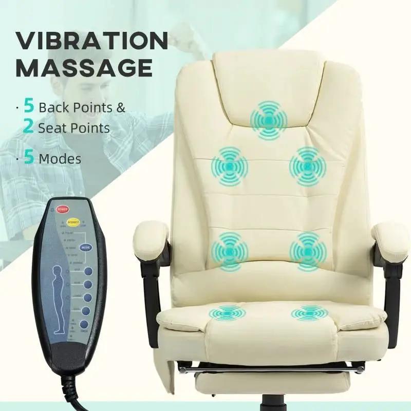 Cream 7 Mode Vibrating High Back Executive Massage Adjustable Office Chair by HomePacific