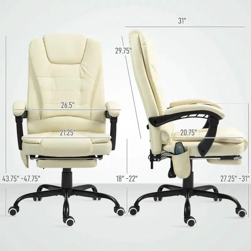 Cream 7 Mode Vibrating High Back Executive Massage Adjustable Office Chair by HomePacific