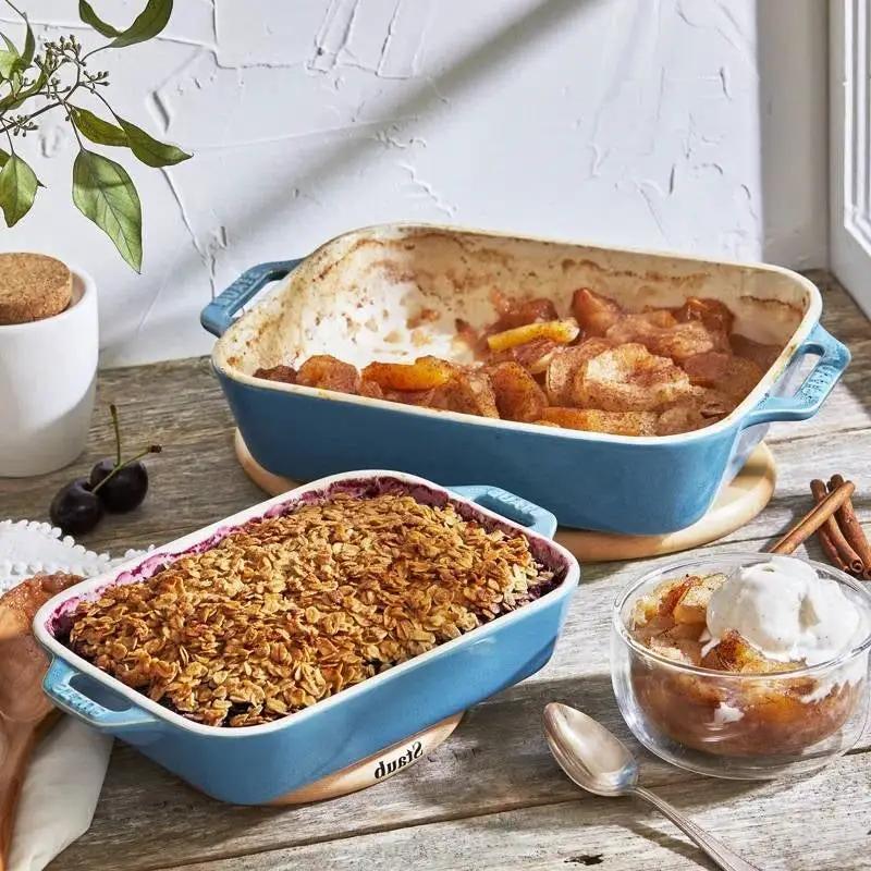 Set of 2 - Ceramic Stoneware Baking Dish Set in Blue Green Turquoise Ivory by HomePacific