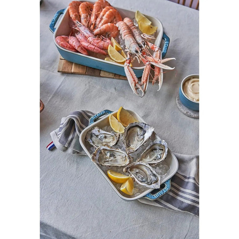 Set of 2 - Ceramic Stoneware Baking Dish Set in Blue Green Turquoise Ivory by HomePacific