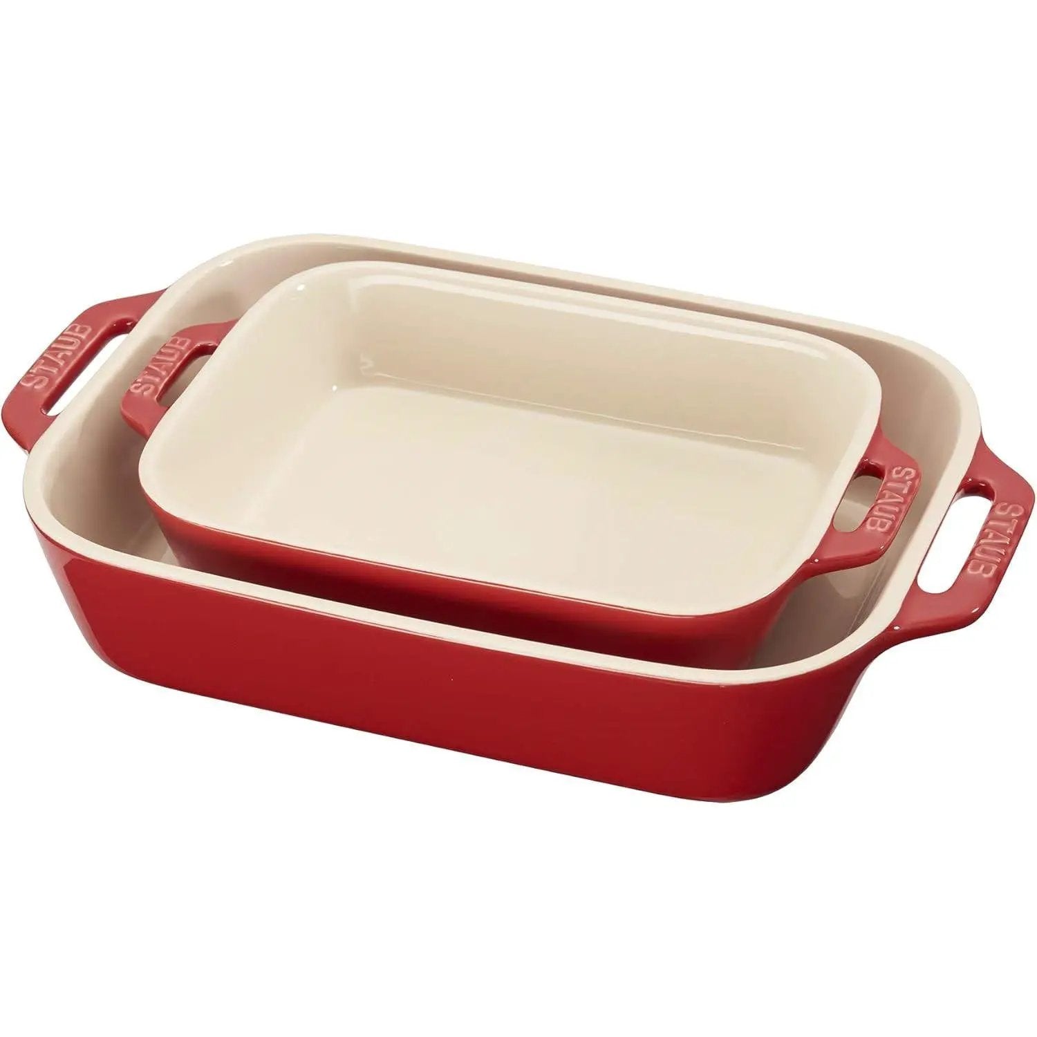 2 Piece Ceramic Stoneware Baking Dish Set in Cherry Red / Ivory by HomePacific
