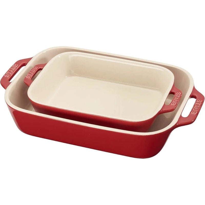2 Piece Ceramic Stoneware Baking Dish Set in Cherry Red / Ivory by HomePacific