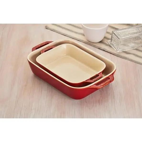 2 Piece Ceramic Stoneware Baking Dish Set in Cherry Red / Ivory by HomePacific
