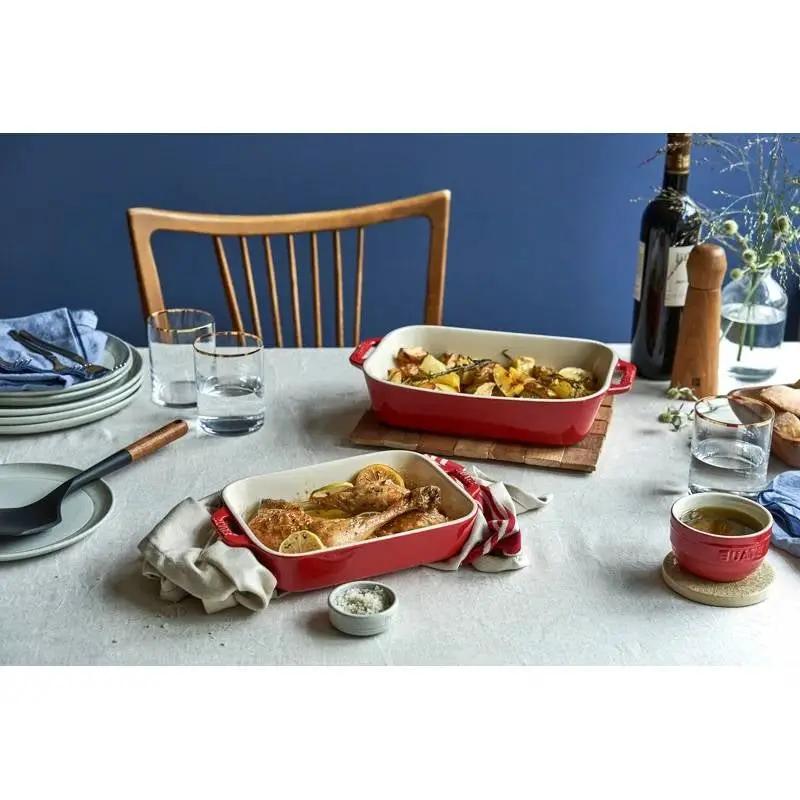 2 Piece Ceramic Stoneware Baking Dish Set in Cherry Red / Ivory by HomePacific