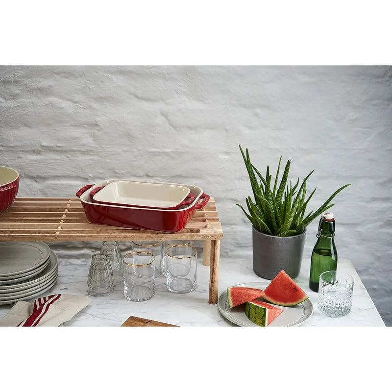 2 Piece Ceramic Stoneware Baking Dish Set in Cherry Red / Ivory by HomePacific