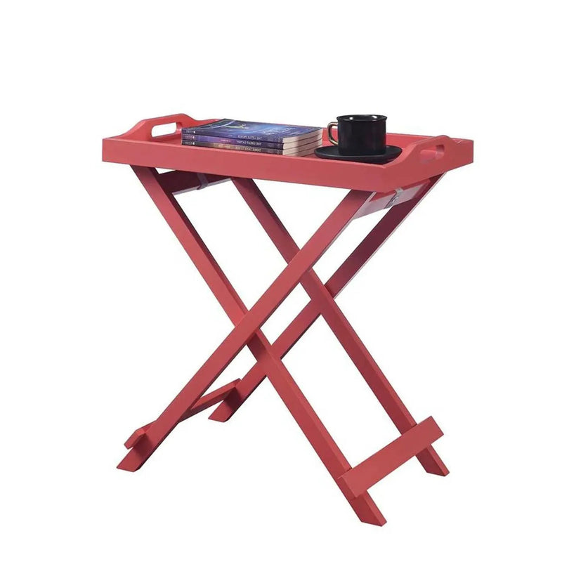 Folding TV Tray Bedside Table in Coral Red Pink Orange Wood Finish by HomePacific