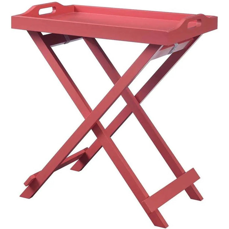 Folding TV Tray Bedside Table in Coral Red Pink Orange Wood Finish by HomePacific