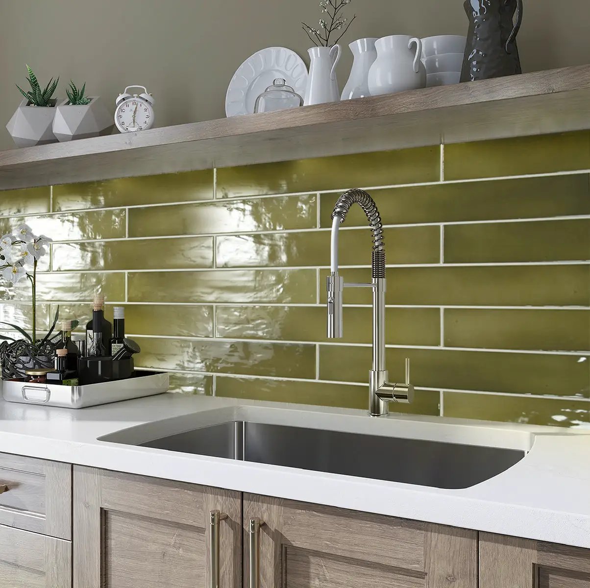 Olive Green 2.6x16 Glossy Ceramic Subway Tile (38 pack, 10.76 sq ft/case) by Apollo Tile