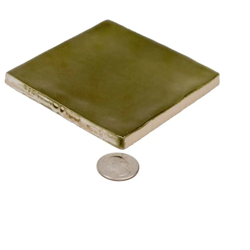 Olive Green 4x4 Glossy Square Ceramic Tile (60 pack, 6.46 sq ft/case) by Apollo Tile