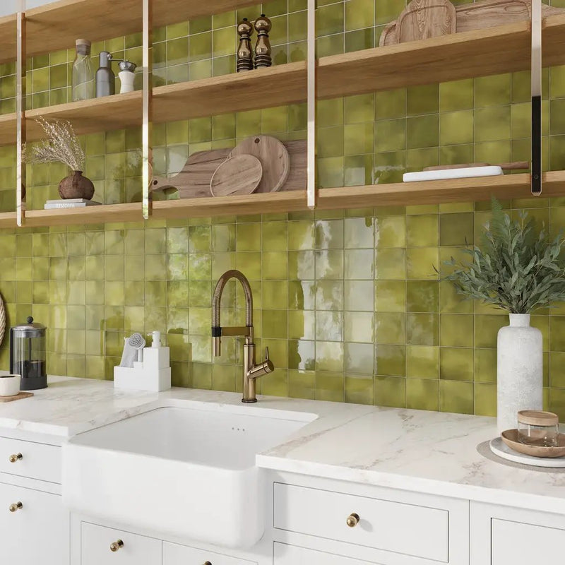 Olive Green 4x4 Glossy Square Ceramic Tile (60 pack, 6.46 sq ft/case) by Apollo Tile