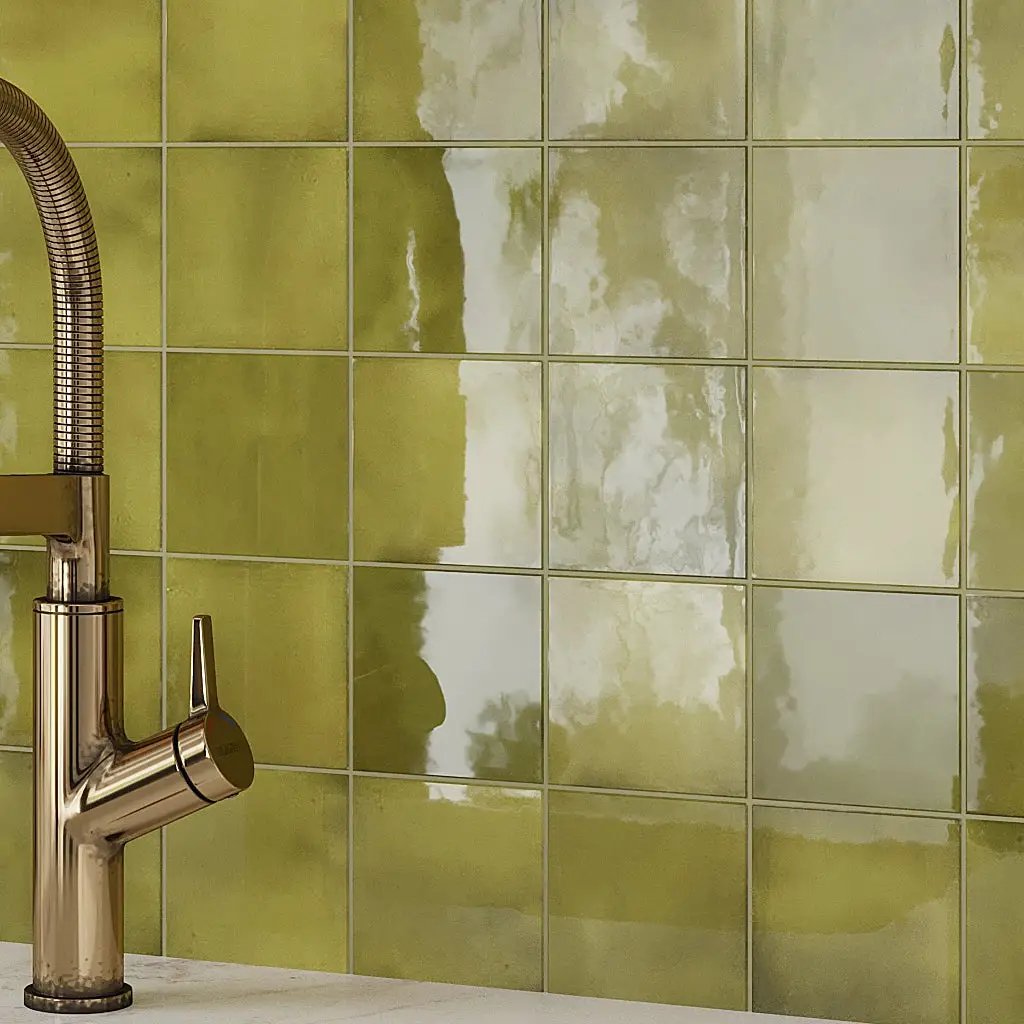 Olive Green 4x4 Glossy Square Ceramic Tile (60 pack, 6.46 sq ft/case) by Apollo Tile