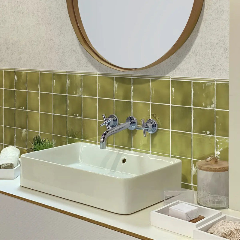 Olive Green 0.5x8 Glossy Ceramic Pencil Tile Trim (10 pack, 0.3 sq ft/case) by Apollo Tile