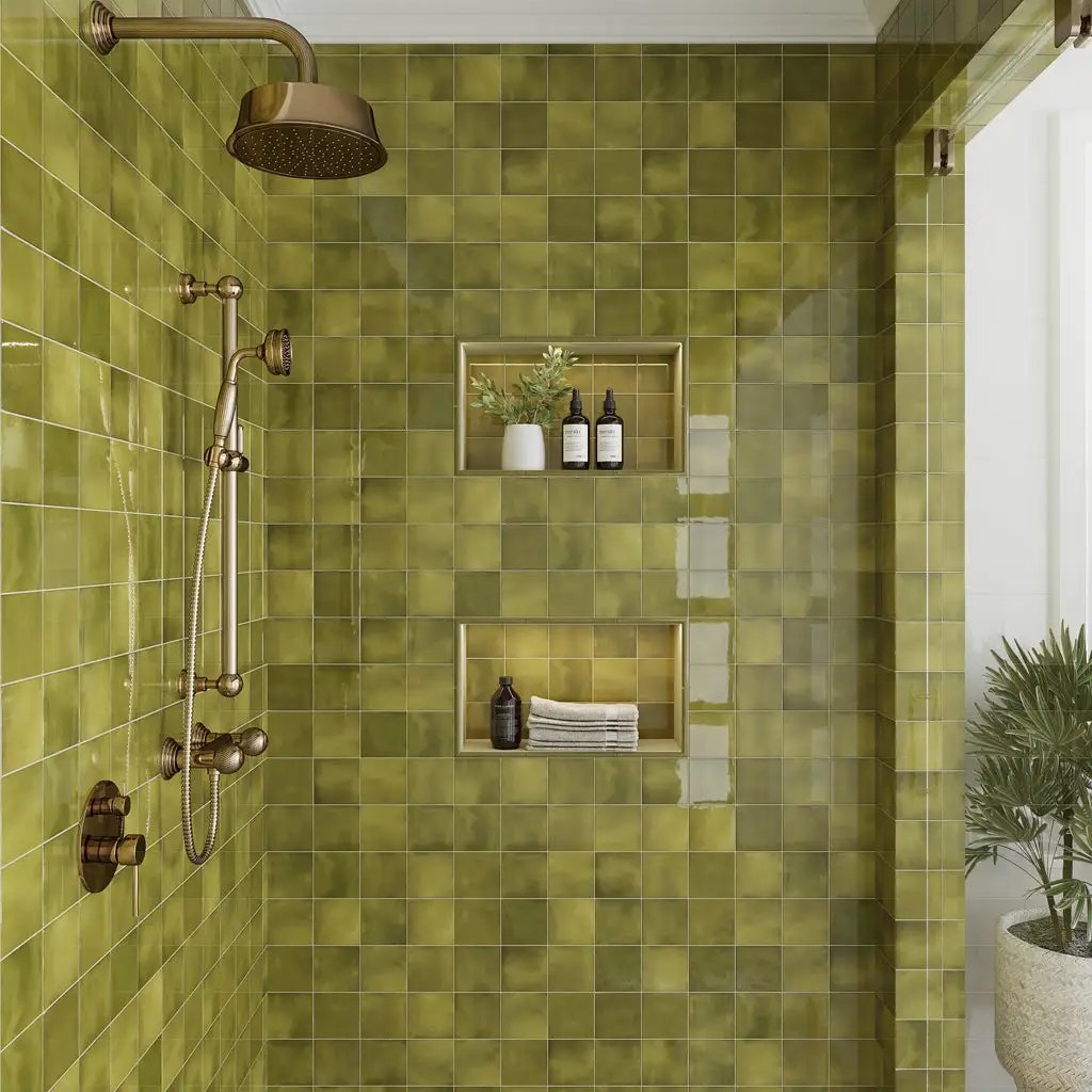 Olive Green 4x4 Glossy Square Ceramic Tile (60 pack, 6.46 sq ft/case) by Apollo Tile