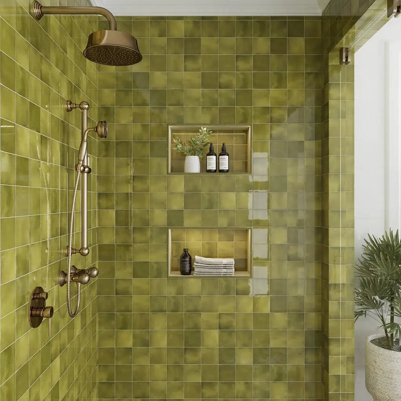 Olive Green 4x4 Glossy Square Ceramic Tile (60 pack, 6.46 sq ft/case) by Apollo Tile