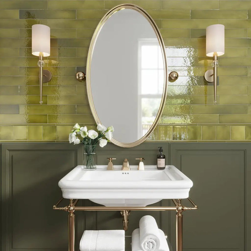 Olive Green 2.6x16 Glossy Ceramic Subway Tile (38 pack, 10.76 sq ft/case) by Apollo Tile