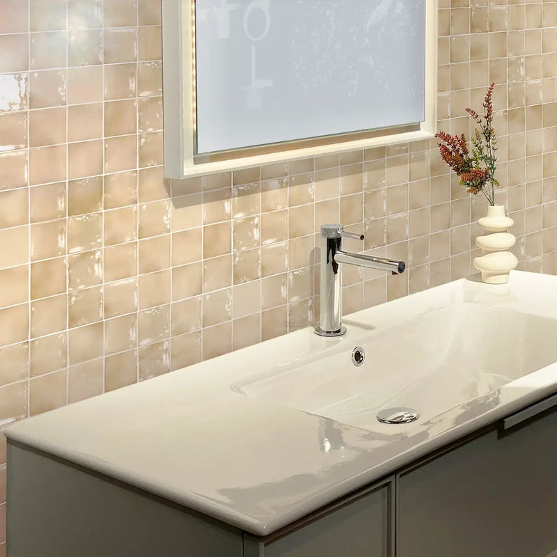 Beige 4x4 Glossy Square Ceramic Tile (60 pack, 6.48 sq ft/case) by Apollo Tile