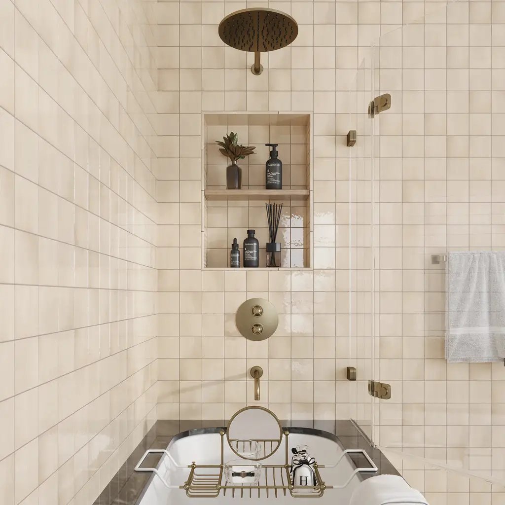 Beige 4x4 Glossy Square Ceramic Tile (60 pack, 6.48 sq ft/case) by Apollo Tile