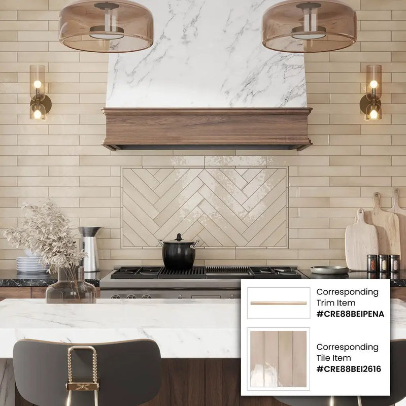 Beige 2.6x16 Glossy Ceramic Subway Tile (38 pack, 10.76 sq ft/case) by Apollo Tile