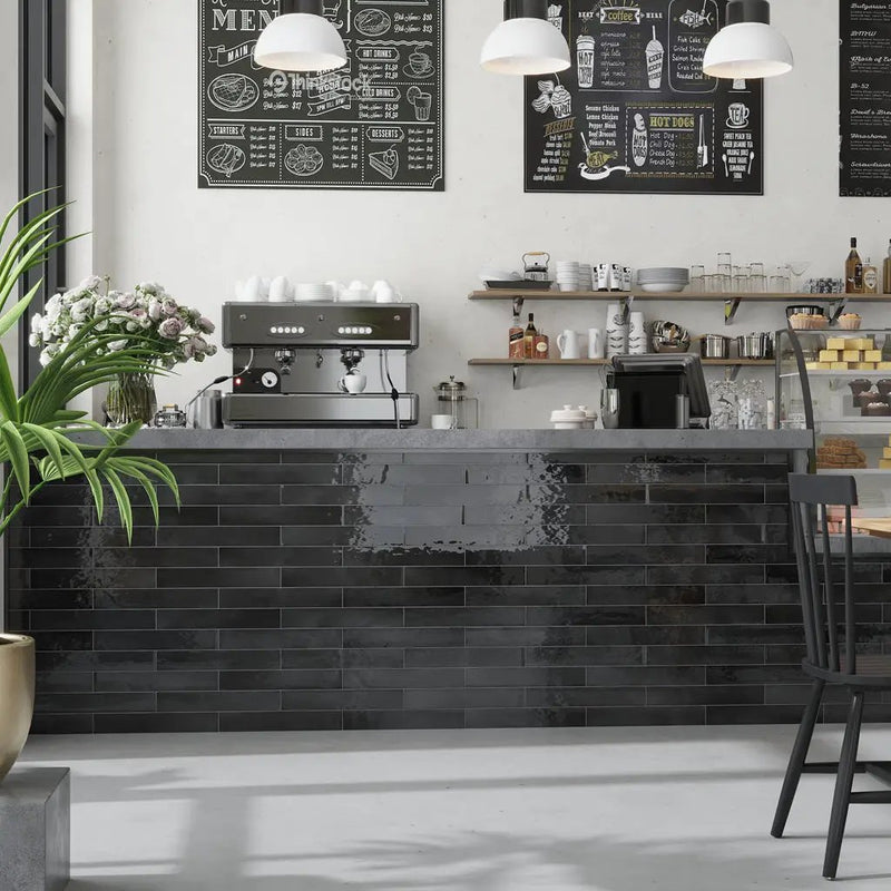 Black 2.6x16 Glossy Ceramic Subway Tile (38 pack, 10.76 sq ft/case) by Apollo Tile