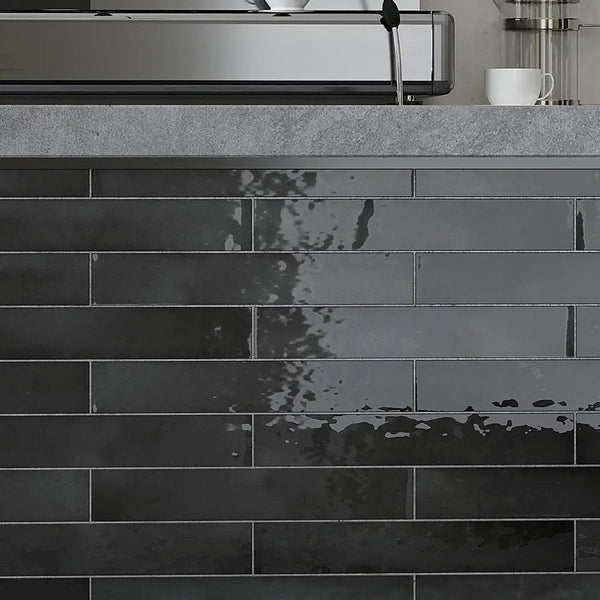 Black 2.6x16 Glossy Ceramic Subway Tile (38 pack, 10.76 sq ft/case)