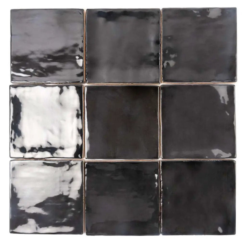 Black 4x4 Glossy Square Ceramic Tile (50 pack, 5.38 sq ft/case) by Apollo Tile