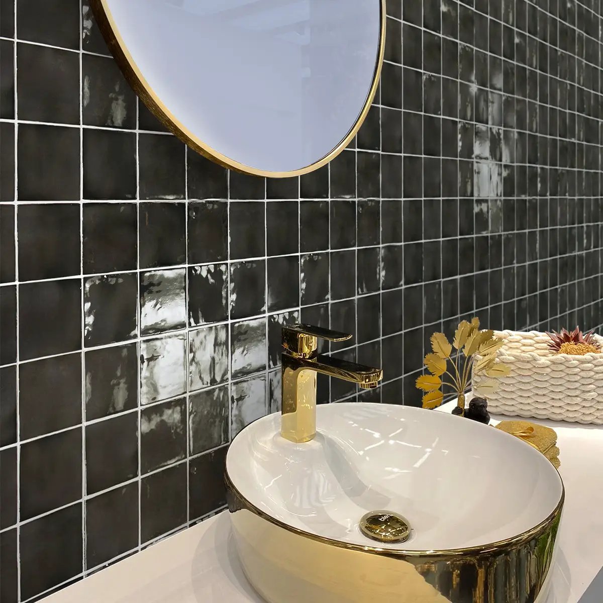Black 4x4 Glossy Square Ceramic Tile (60 pack, 6.46 sq ft/case) by Apollo Tile