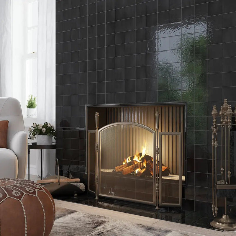 Black 4x4 Glossy Square Ceramic Tile (50 pack, 5.38 sq ft/case) by Apollo Tile