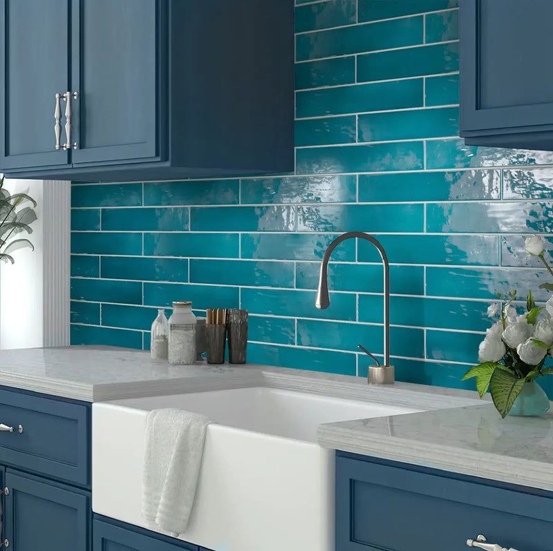 Teal Green 2.6x16 Glossy Ceramic Subway Tile (38 pack, 10.76 sq ft/case) by Apollo Tile