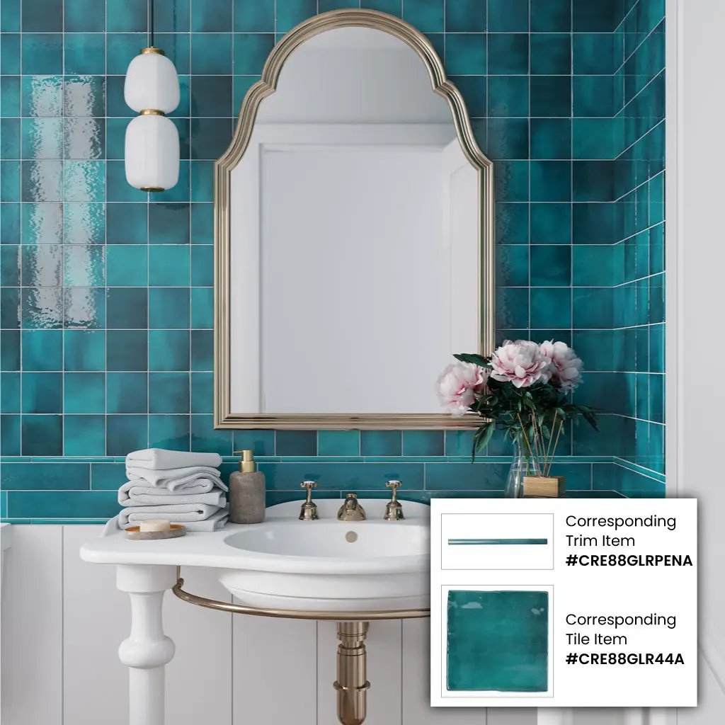 Teal Green 4x4 Glossy Square Ceramic Tile (60 pack, 6.46 sq ft/case) by Apollo Tile