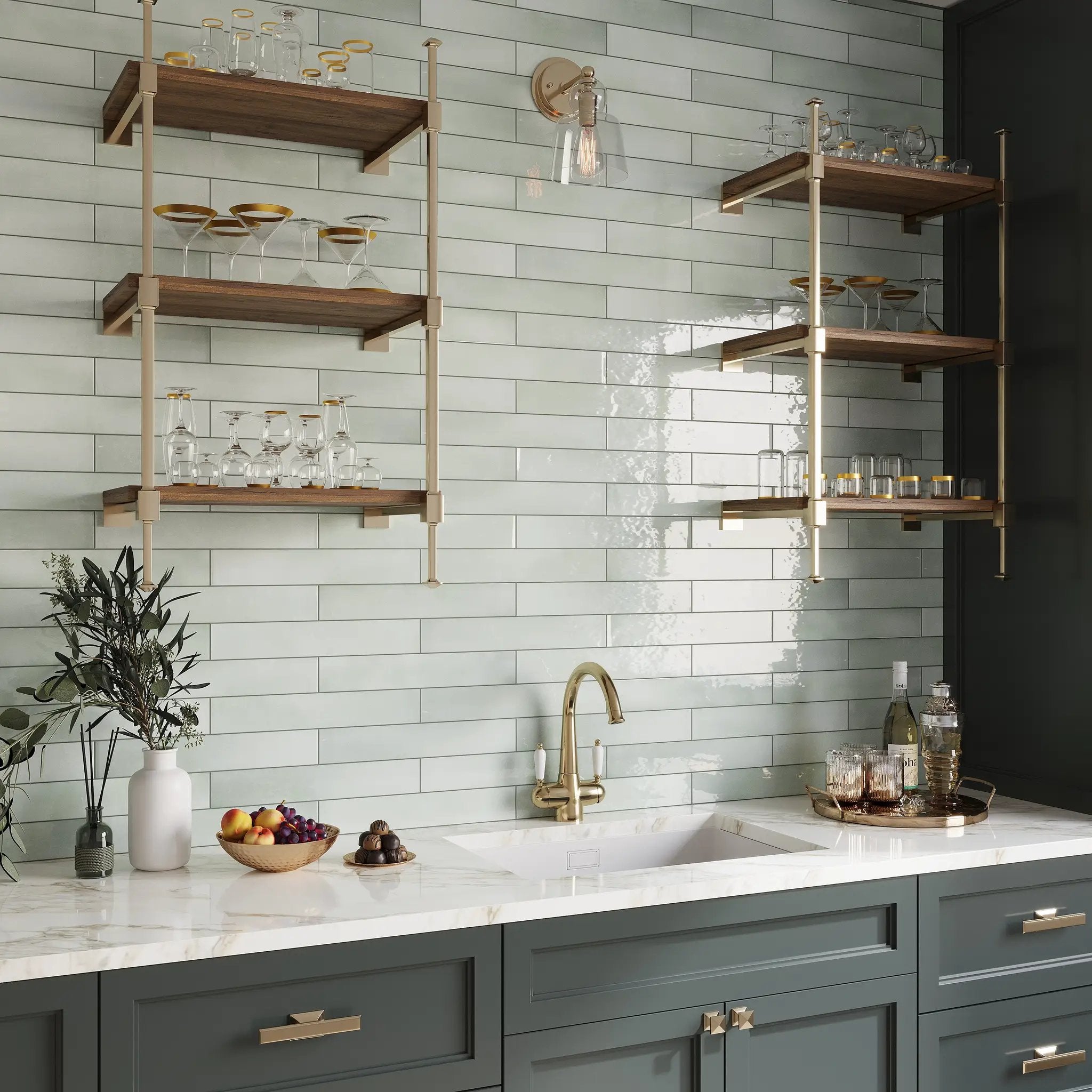 Silken Tea Green 2.6x16 Glossy Ceramic Subway Tile (38 pack, 10.76 sq ft/case) by Apollo Tile