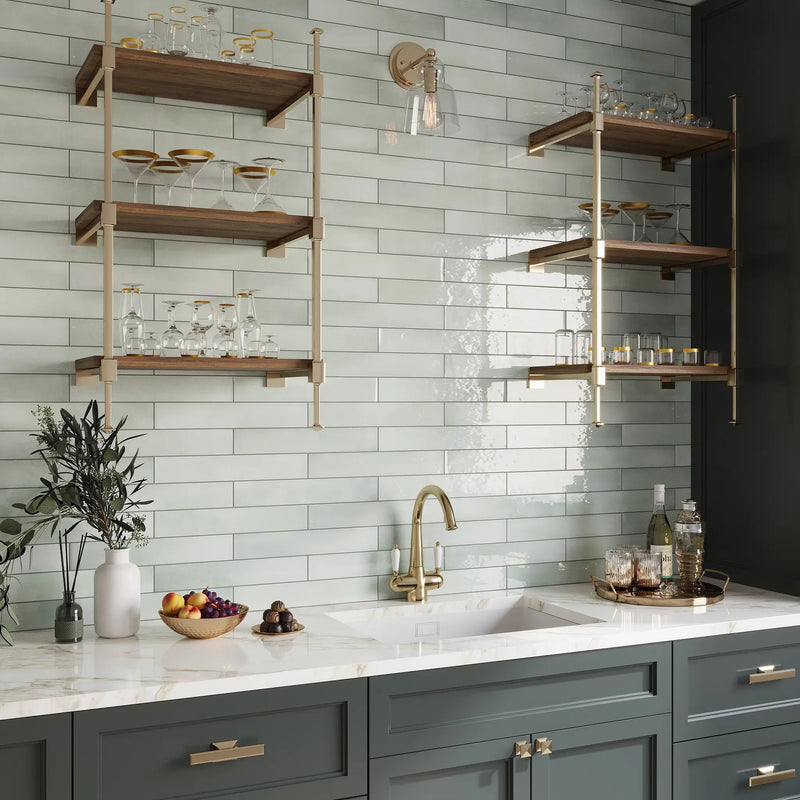 Silken Tea Green 2.6x16 Glossy Ceramic Subway Tile (38 pack, 10.76 sq ft/case) by Apollo Tile