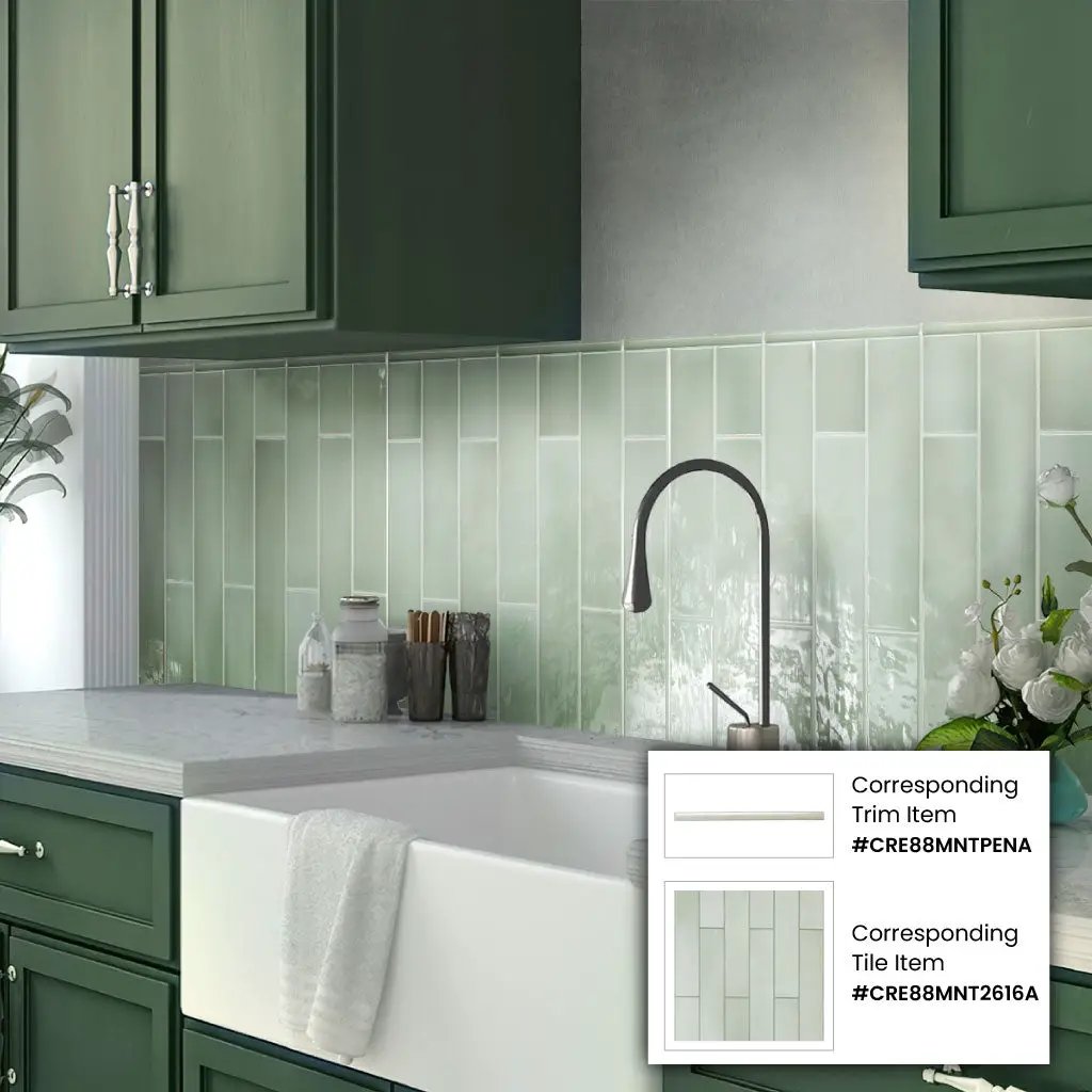 Silken Tea Green 2.6x16 Glossy Ceramic Subway Tile (38 pack, 10.76 sq ft/case) by Apollo Tile