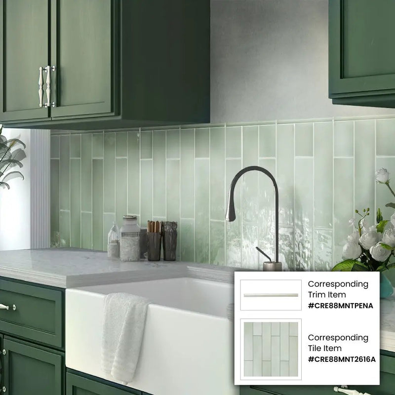 Silken Tea Green 2.6x16 Glossy Ceramic Subway Tile (38 pack, 10.76 sq ft/case) by Apollo Tile