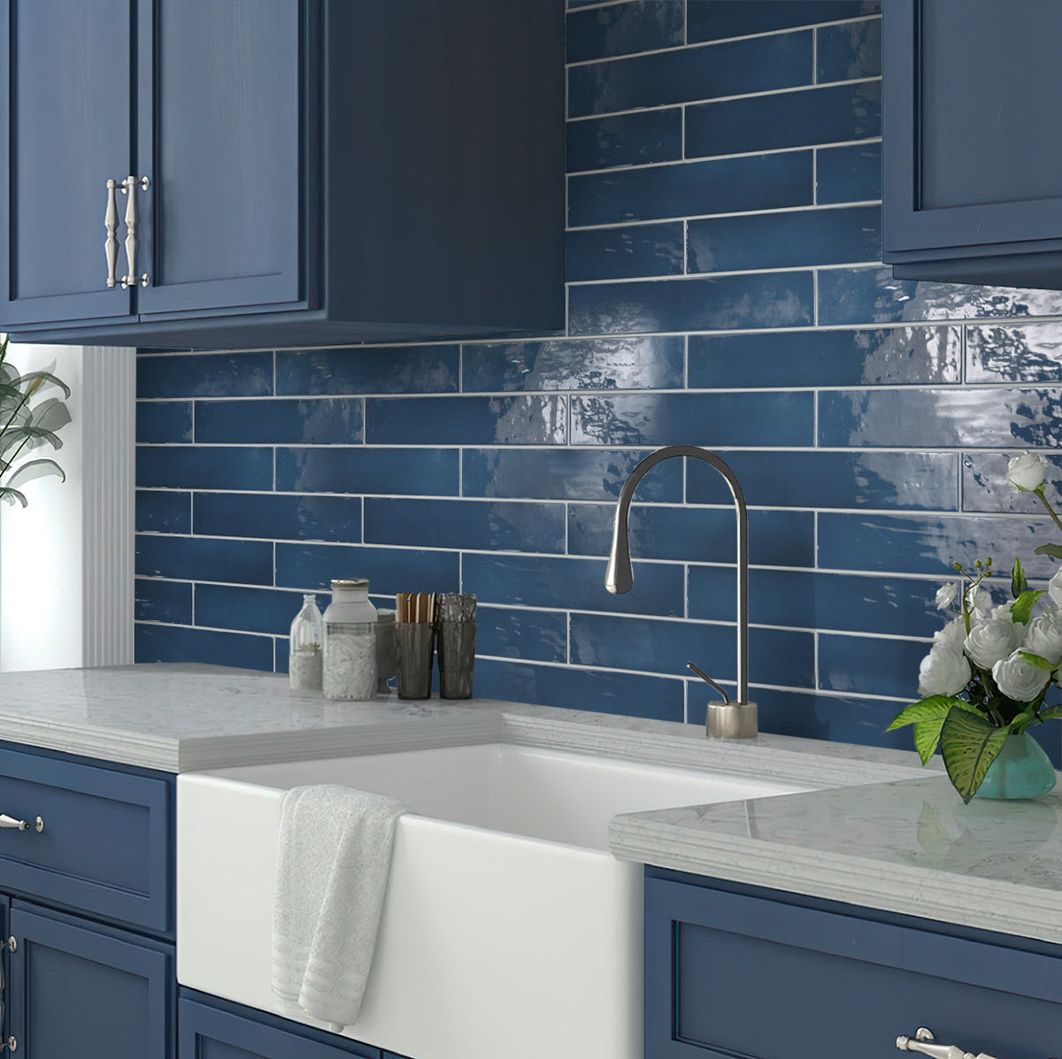 Sample-Navy Blue 2.6x16 Glossy Ceramic Subway Tile (38 pack, 10.76 sq ft/case), photo 5 of 11